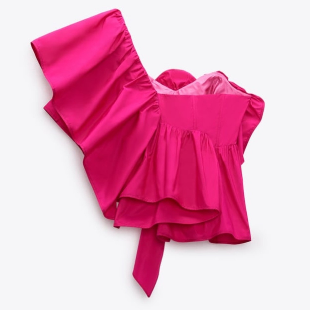 Zara raised rose ruffled asymmetric voluminous top - Picture 11 of 16